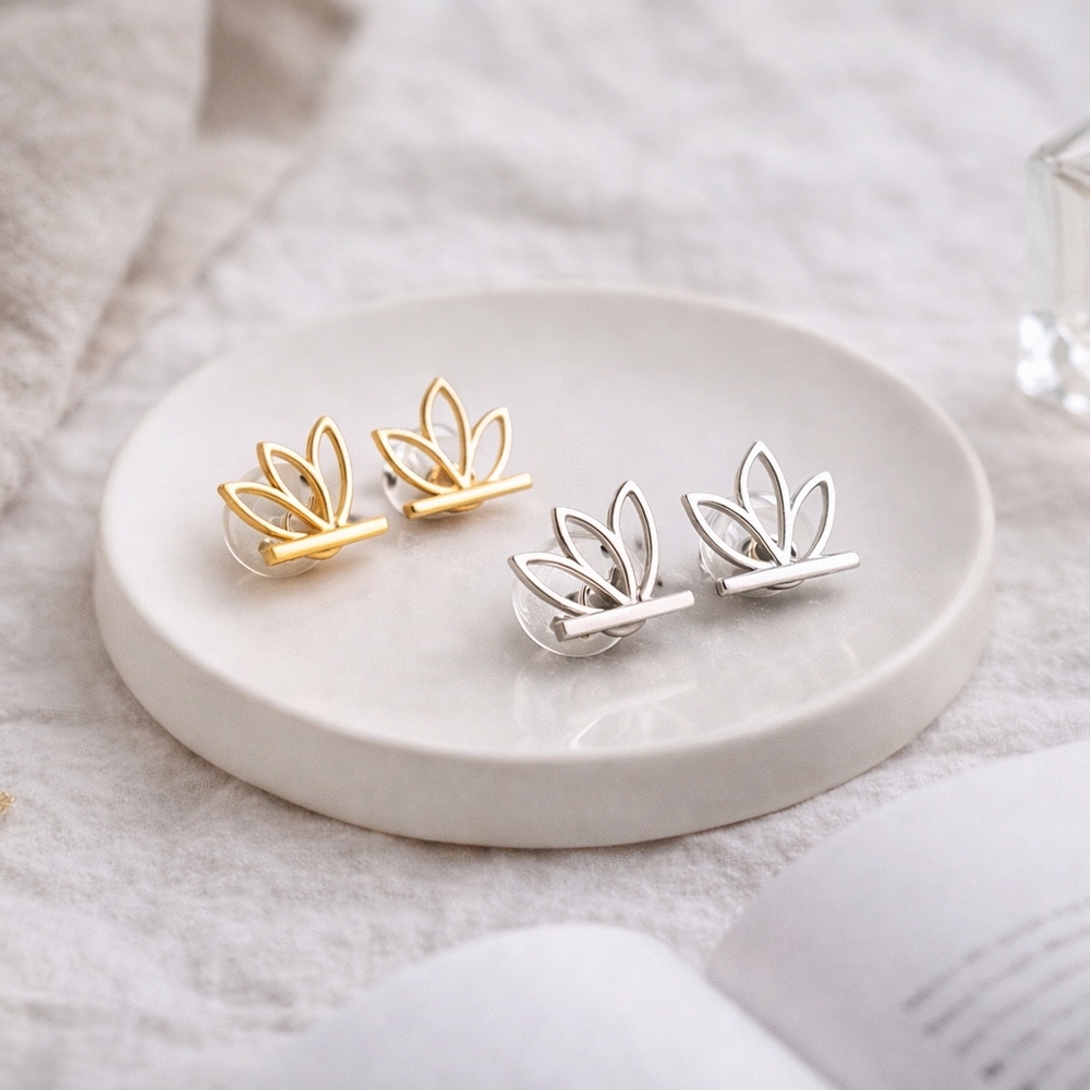 Lotus Flower Earrings - Minimalist Jewelry - Picture 5 of 7